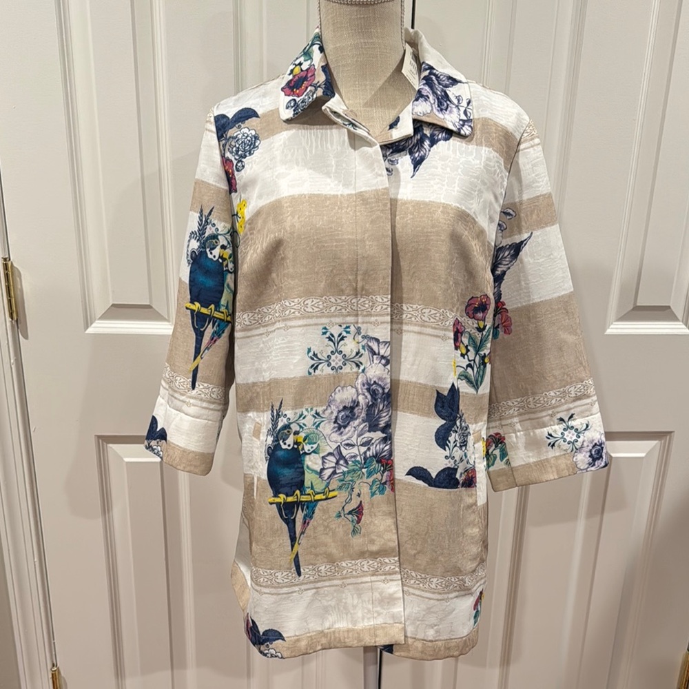 Floral and Bird Print Beige Jacket NWT